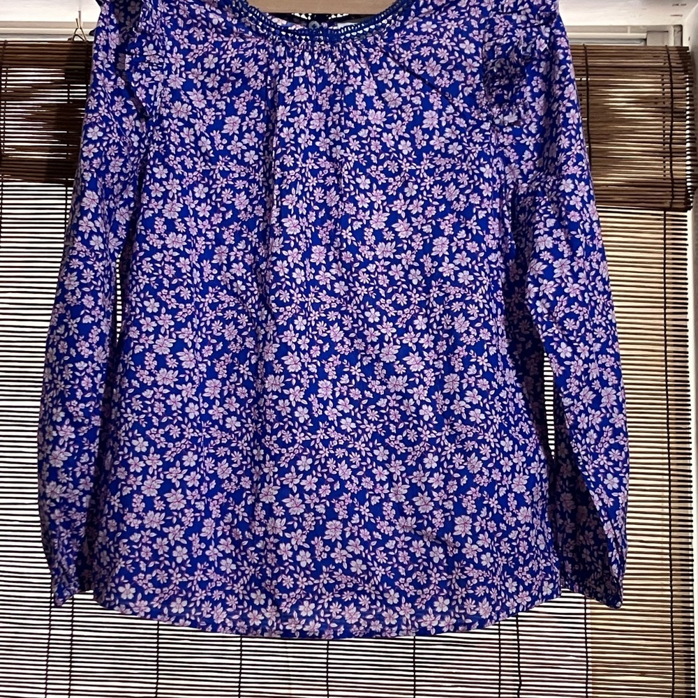 J. Crew Blue Floral Long-Sleeve Blouse